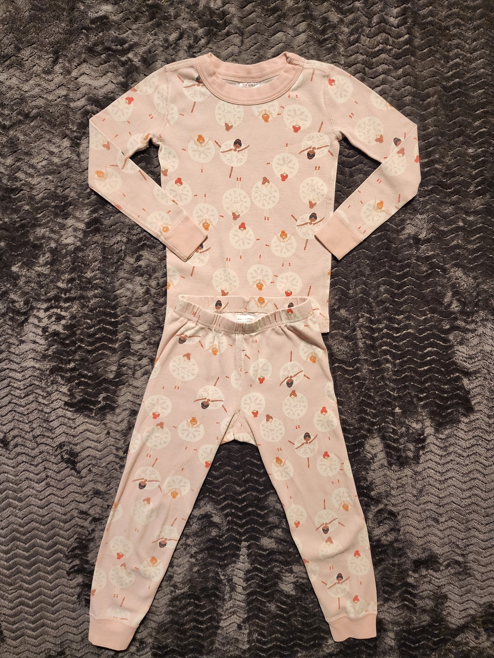 Hanna Andersson Long John Pajamas Set - Size 5 - Pale Pink Holiday Ballerina
